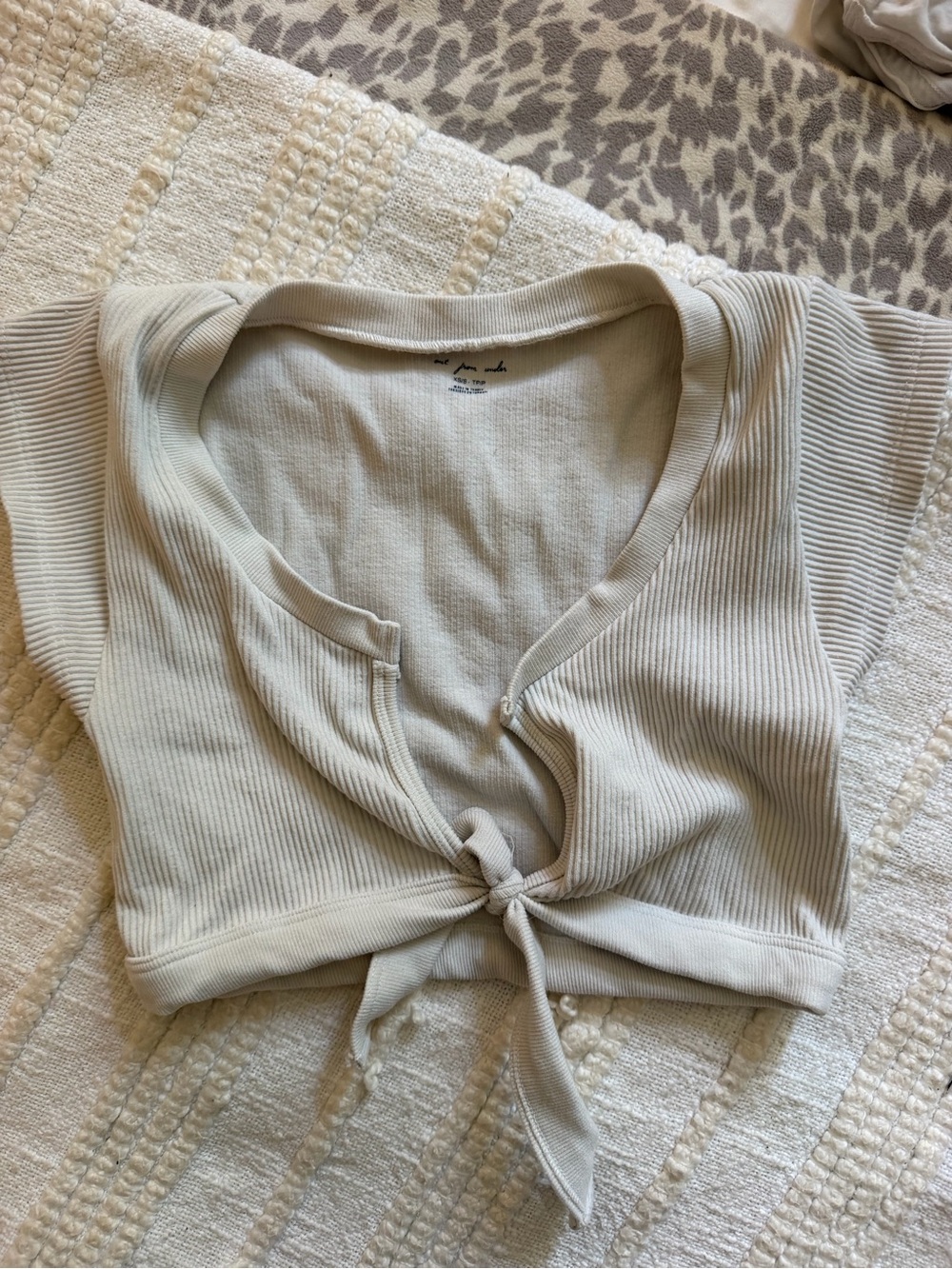 Urban Outfitters Ribbed Tie-Front Crop Top - Cream